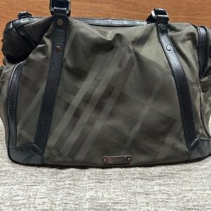 Burberry Olive Green Check Canvas Baby Duffel with Black Trim